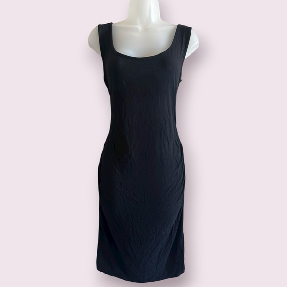 Maternity Black Bodycon Tank Dress - Ruched Side, Scoop Neck, Size L - Picture 2 of 5